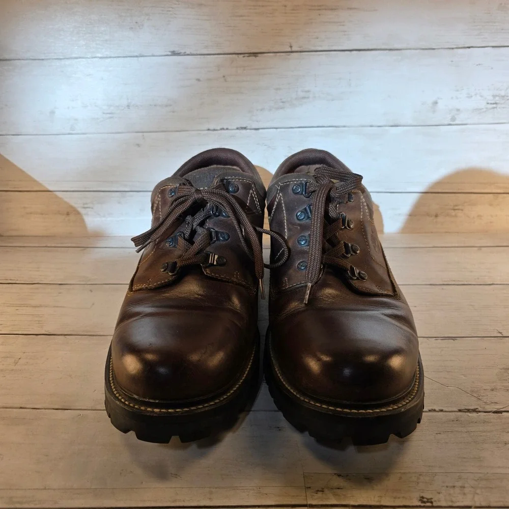 Timberland Mens Brown Leather Low Top Hiking Shoes Lug Sole Oxford 10M 4127